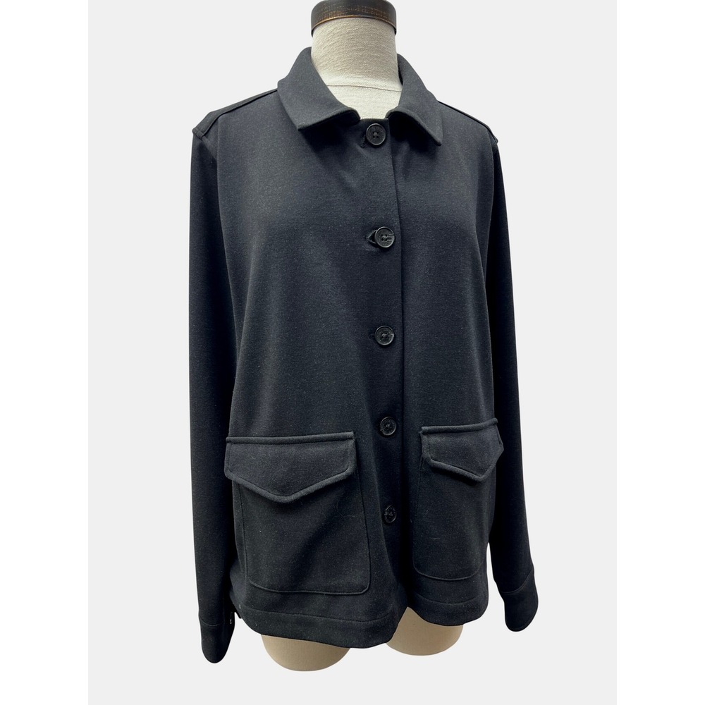 Brooks Brothers Utility Jacket Womens XL Black Excellent Cinched Waist Button Up